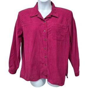 Sarah Bentley Shirt Womens XL Pink Corduroy Button Front Long Sleeve Casual